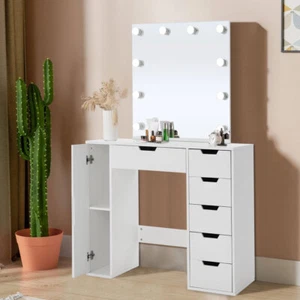 6 Darwers Dressing Table w/ LED Mirror Makeup Organizer Desk Vanity Table Mirror - Picture 1 of 14