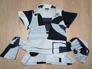 ARMANI JEANS Cotone Voile Basso V Artsy Astratto Geometrico Fascia Peplo Vita Top 6 - Foto 1 di 9