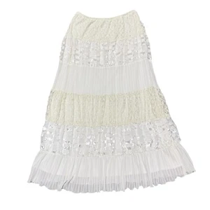 Vintage Indie White Jackie Jon Patterned Textured Tiered Skirt Elastic Waist - Picture 1 of 14