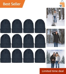 12-Pack Unisex Black Winter Beanies for Kids & Adults - Perfect Donation Kit - Picture 1 of 9