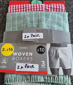 George 2 Pack 100% Cotton Woven Boxers Button Fly Size XL 39-41 - Picture 1 of 5