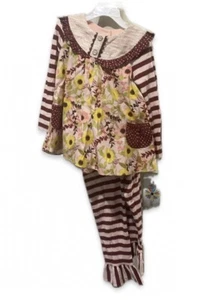 Counting Daisies Toddler Girl Size 5 Floral Top striped Ruffle Pants Outfit Set - Picture 1 of 7