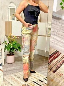 Pantalones de mezclilla Roberto Cavalli vintage retazos únicos boho chic de diseñador talla M - Imagen 1 de 20
