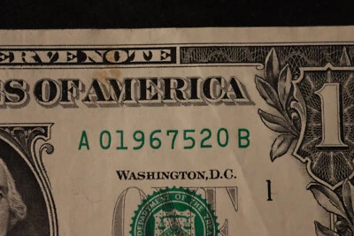 [MAY 20, 1967]   ONE DOLLAR FANCY BIRTHDAY NOTE  SN  A 01967520 B - Image 1 of 3