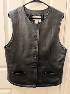 Vintage 90’s AKA Eddie Bauer Women’s Black Leather Vest Size L - Bild 1 von 9
