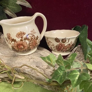 Charlotte Royal Crownford English creamer & sugar bowl, floral brown & pinkish! - Picture 1 of 14