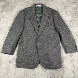 Stafford Wool Blazer Sport Coat Elbow Patch Gray Tweed Mens 46L Career Vintage - Picture 1 of 14