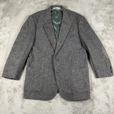 Stafford Wool Blazer Sport Coat Elbow Patch Gray Tweed Mens 46L Career Vintage - Image 1 of 4