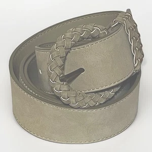 Gray/Cream Women’s Size 42” Stitch Faux Leather Covered Buckle Dress Belt Preppy - Picture 1 of 4