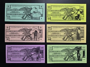 Republic Of West Who 1 5 10 20 50 1000 Dollar UNC Micronation 6 Banknote Set - Picture 1 of 1