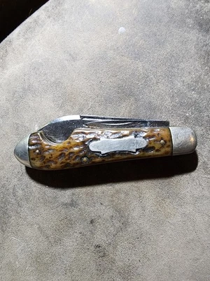 1930's Camillus N.Y. U.S.A. 4-Line "Easy Open" Bone Pocket Knife Rare 2 Blade  - Image 1 of 4