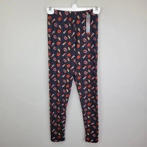 Lips And Lipsticks Prints Polyester Spandex Ankle Leggings One Size Fits All - Picture 1 of 7