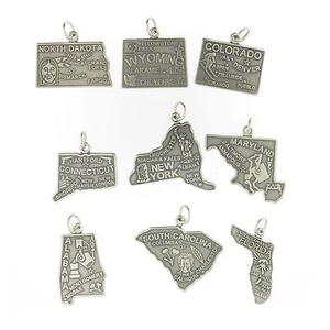 925 Sterling Silver United States Charms All 50 US States Available Made in USA - Picture 1 of 94