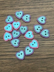 Konvolut 16 Vintage 90er 90er Jahre Herz Knöpfe lila rosa türkis - Bild 1 von 4