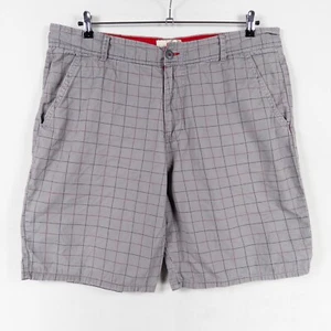 OP Shorts Mens 42 Gray Red Black Windowpane Cotton Chino Flat Front Casual - Picture 1 of 9