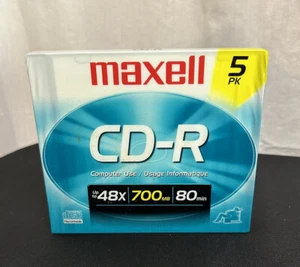 CD-R Maxell 5 Pack Blank Audio Music Data Recordable 80min 700MB Disc Slim Jewel - Picture 1 of 3