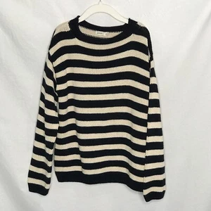 J. Crew Crewcuts Girl’s Long Sleeve Striped Sweater Navy Blue Tan Sz 8 Cotton - Picture 1 of 6