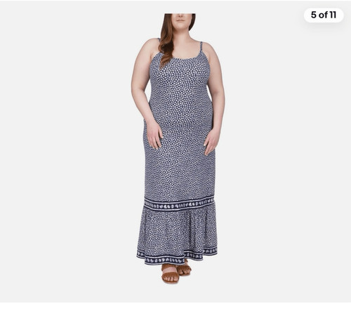 Maxi abito prendisole Michael Michael Kors blu navy stampa tg 3X nuovo senza etichette