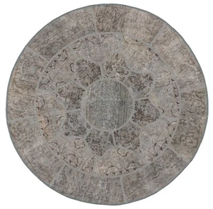 Patchwork Ø: 150 cm Handgeknüpfter Perserteppich-Orient,Rund,Vintage,Rug,Grau - Picture 1 of 9