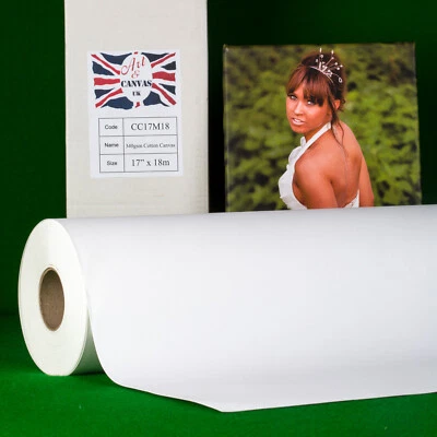 17" x 18m 340gsm Inkjet COTTON Canvas Roll (Matte) Water Resistant 100% Cotton - Image 1 of 3