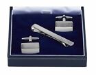 Orton West Mens Grill Texture Cufflinks And Tie Bar Set - Silver