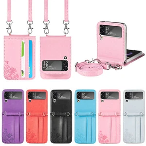 For Samsung Galaxy Z Flip 4 3 2 1 Luxury Shockproof Crossbody Strap Leather Case - Picture 1 of 18