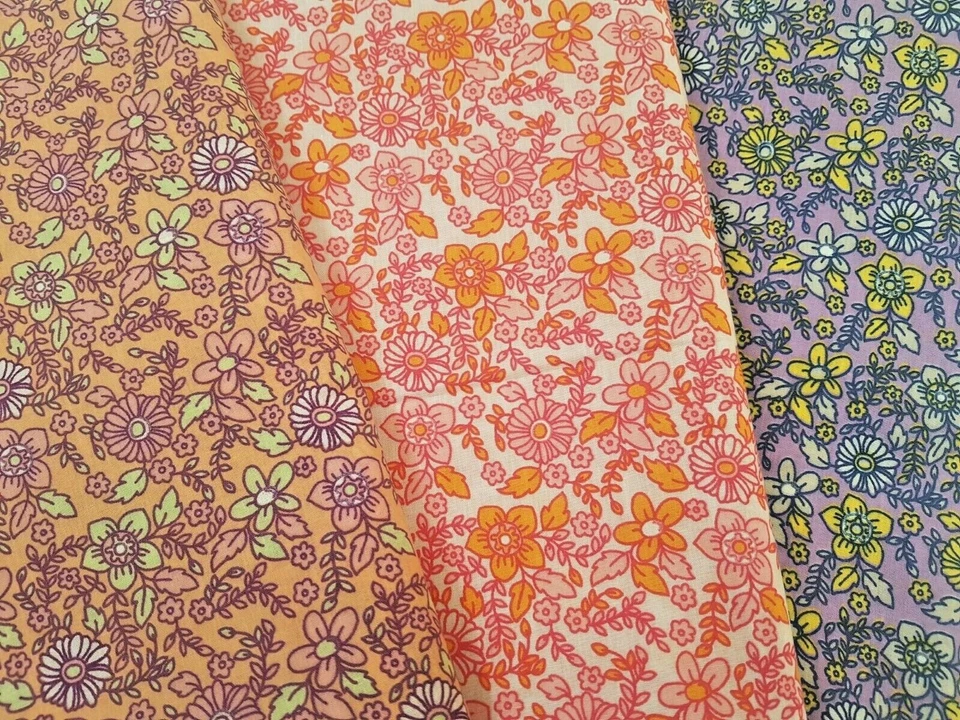 70's Blumenmuster Bedruckt Poly Baumwolle Stoff - Breite 112 CM - Bild 1 von 1