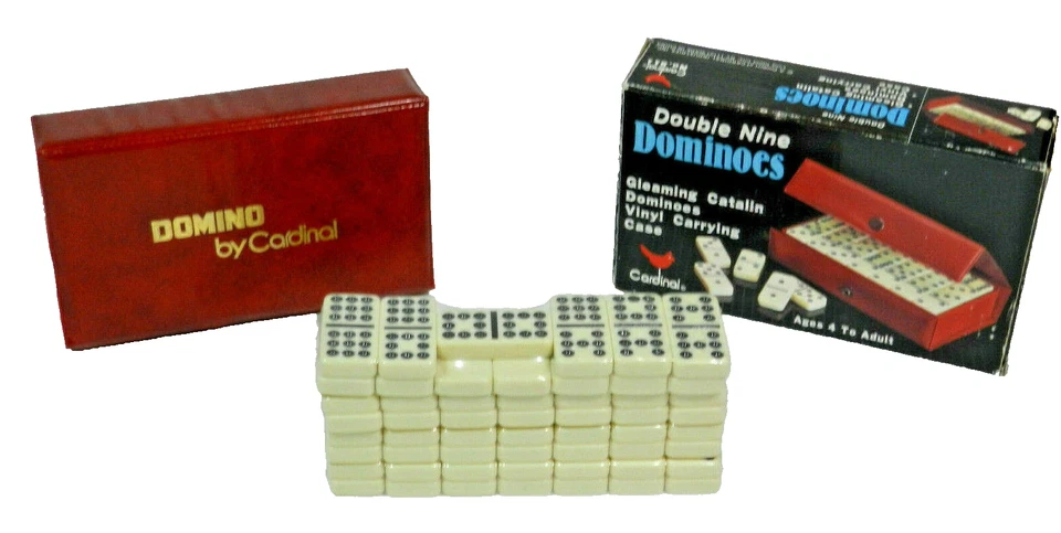 1993 Cardinal Premier Edition Double Nine Dominoes 55 Catalin in Vinyl Case