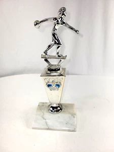Vintage Bowling Trophy Award Marble Base Retro Woman Bowler 10" tall Unique - Picture 1 of 6