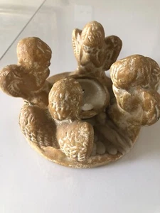 Stone Candle Holder Statue Base 4 Angels Around Candle Vintage, Antique? - Picture 1 of 6