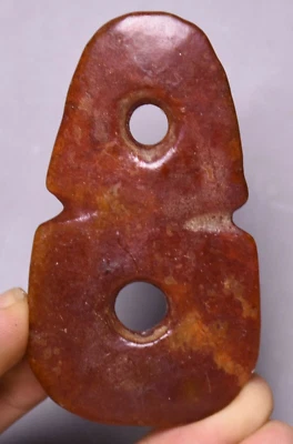 7.5cm China Hongshan Culture Old Jade Carving Dynasty 2 Hole Amulet Pendant - Image 1 of 4