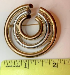 Broche DE COLECCIÓN MIEN Minimalista 3 Círculos Tono Plata y Oro Rosa 2" W Boho - Imagen 1 de 4