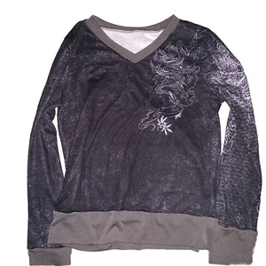 Dragon Printed Long Sleeve Pullover Comfy V-Neck Shirt - Picture 1 of 2