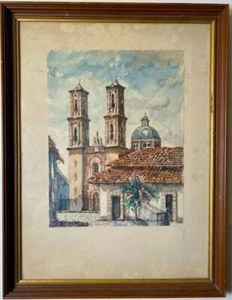 FIDEL FIGUEROA SIGNED ORIGINAL WATERCOLOR PAINTING OF "SANTA PRISCA DE TAXCO" - Picture 1 of 4