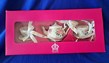 Royal Albert Cheeky Pink Set of 3 Christmas Ornaments, Teapot  &2 Teacups &Plate