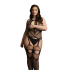 Sexy Suspender Bodystocking UK 14 20 Black Lace Mesh Lingerie Nightwear Le Desir
