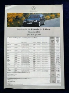 Mercedes E-Klasse T-Modelle W 210 Preisliste 4.2000 - Bild 1 von 1