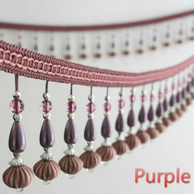 3.3ft Beaded Lace Curtain Fringe Tassel Trim Ribbon DIY Edge Trimming Sewing - Image 1 of 4