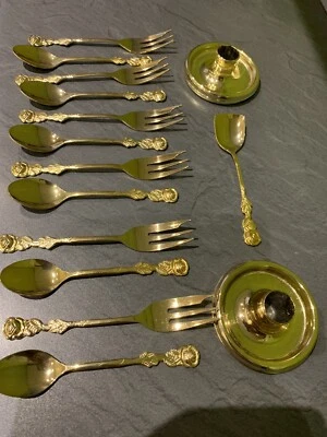 Hildesheimer Rose 6 Kaffee-1 Zuckerl. 6 Kuchengabeln 2 Kerzenleuchter vergoldet - Bild 1 von 4