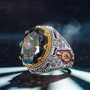 925 Sterling Silver Mystic Topaz Stone Turkish Handmade Men's Ring - Picture 1 of 3