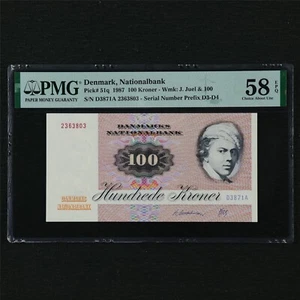 1987 Denmark Nationalbank 100 Kroner Pick#51q PMG 58 EPQ Choice About UNC - Picture 1 of 4