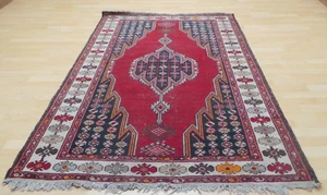 Persain Carpet Rug Hand Made Wool Vintage Oriental Medium 6ft 6" x 4ft 6" Red - Picture 1 of 15