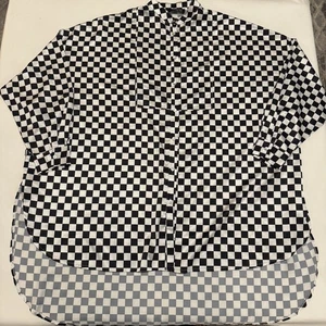 Dressed in Lala Shirt Womens Small Checkerboard Long Sleeve Boxy Baggy Poly Top - Picture 1 of 11