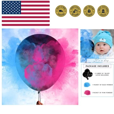 36 Inches Gender Reveal Balloons - Come with Pink, Blue Powder and 3 Jumbo Bl... - Image 1 of 4