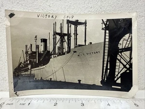 Vintage Snapshot Photo M. I. T. Victory Ship US Navy WWII In Harbor - Picture 1 of 3