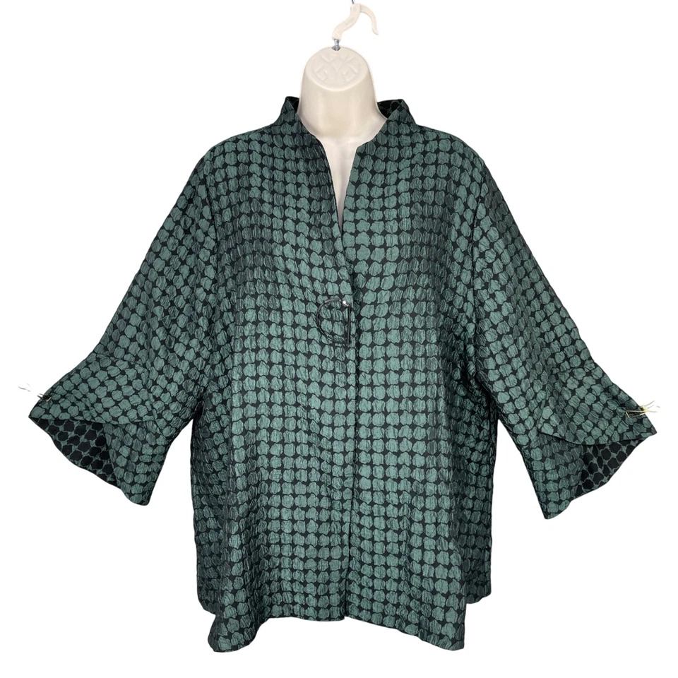 Jaqueta IC by Connie K Feminina Texturizada Lagoa Artística Kimono Túnica Geométrica Tamanho 1X - Imagem 1 de 4