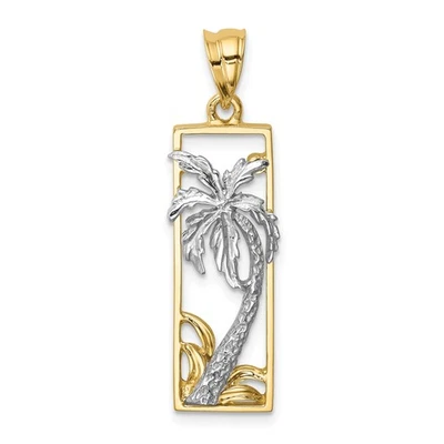 Collar de playa rectangular tropical colgante palmera oro dos tonos 14k para mujer Foto 1 de 4