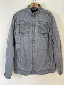 Buckle BKE VTG Grey Gray Cotton Jacket Embroidered Mens Sz L zip pockets Coat - Picture 1 of 6