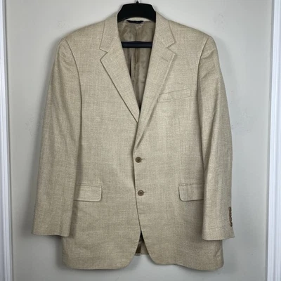 Blazer Brooks Brothers para hombre 44L mezcla de lino seda beige tejido de canasta Italia Foto 1 de 4