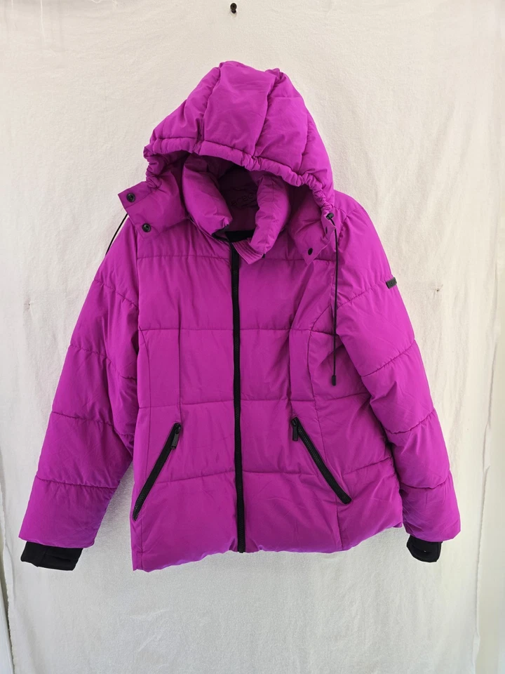 BCBG Paris Magenta Puffer Hooded Long Sleeve Jacket. Ladies Sz Large - Image 1 of 4